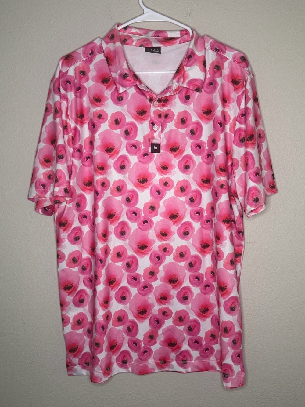 Bad Birdie Floral Polo Shirt Performance Stretch All Over Print Pink Large